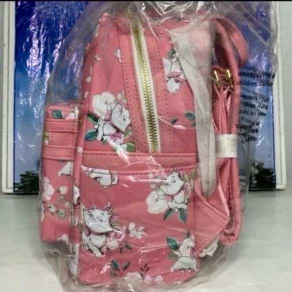 Disney aristocats pink Marie floral Loungefly mini backpack and wallet SET NWT